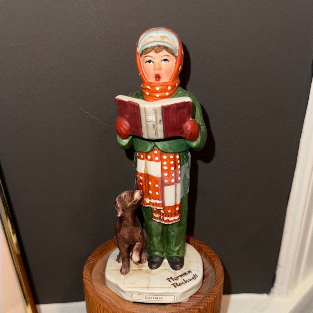 Norman Rockwell Festive Caroler with Dog Figurine